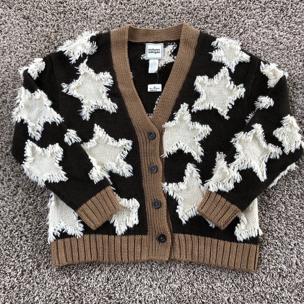 Autumn Adeigbo Farrah 100% Alpaca Cardigan Sweater Size S Stars Fringe Boho $890